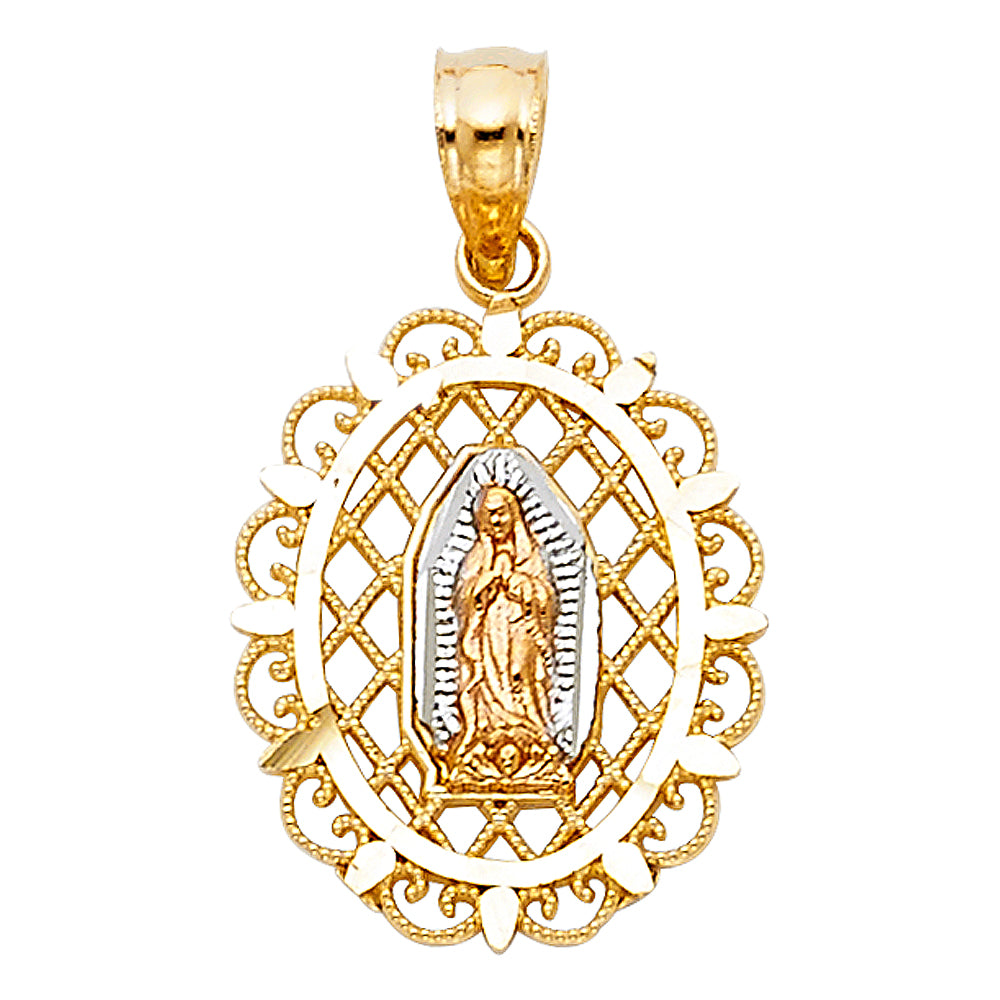 14K Tri-Color Gold Virgen de Guadalupe Openwork Pendant