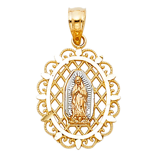14K Tri-Color Gold Virgen de Guadalupe Openwork Pendant