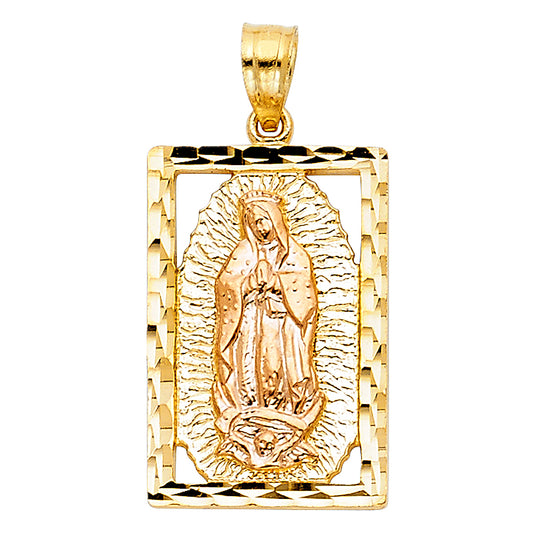 14K Two-Tone Gold Rectangular Virgen de Guadalupe Pendant