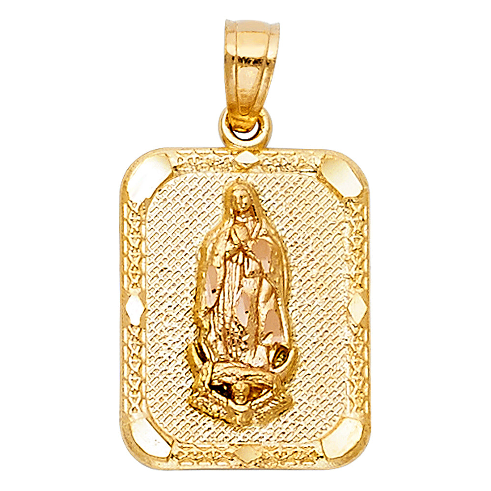 14K Two-Tone Gold Rectangular Virgen de Guadalupe Pendant