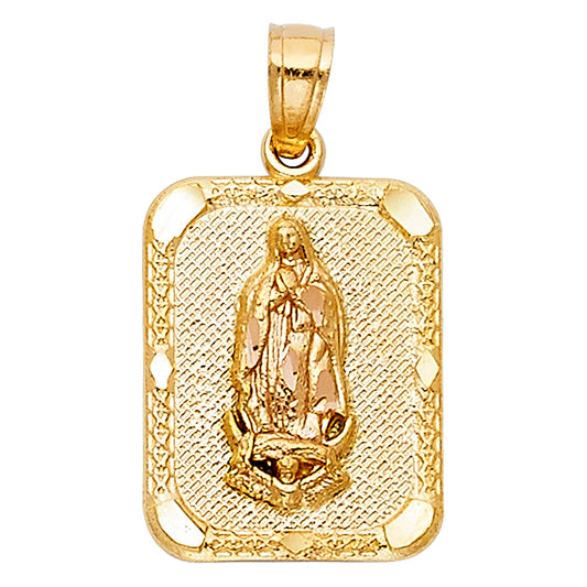 14K Two-Tone Gold Rectangular Virgen de Guadalupe Pendant