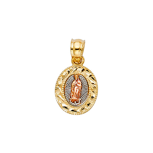 14K Tri-Color Gold Small Virgen de Guadalupe Oval Pendant