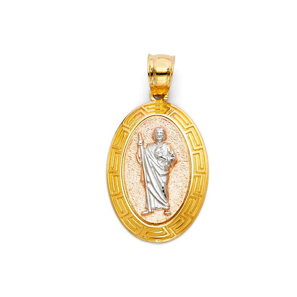 14K Tri-Color Gold Saint Jude Oval Pendant