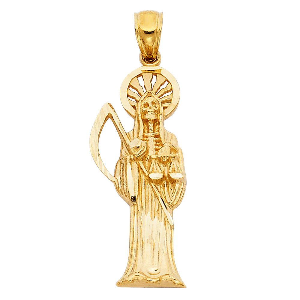 14K Yellow Gold Santa Muerte Pendant