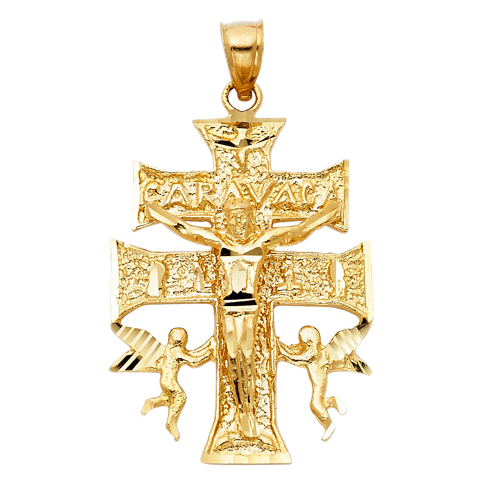 14K Yellow Gold Caravaca Cross Pendant 1.5" Tall