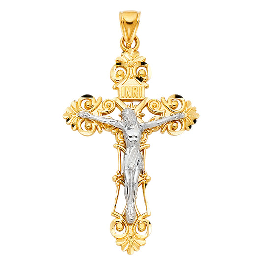 14K Two-Tone Gold Ornate Crucifix Pendant
