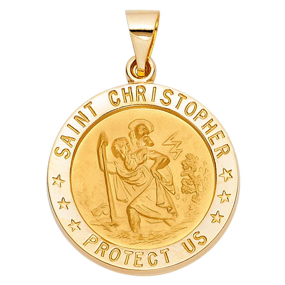 14K Yellow Gold Saint Christopher Protect Us Medallion Pendant