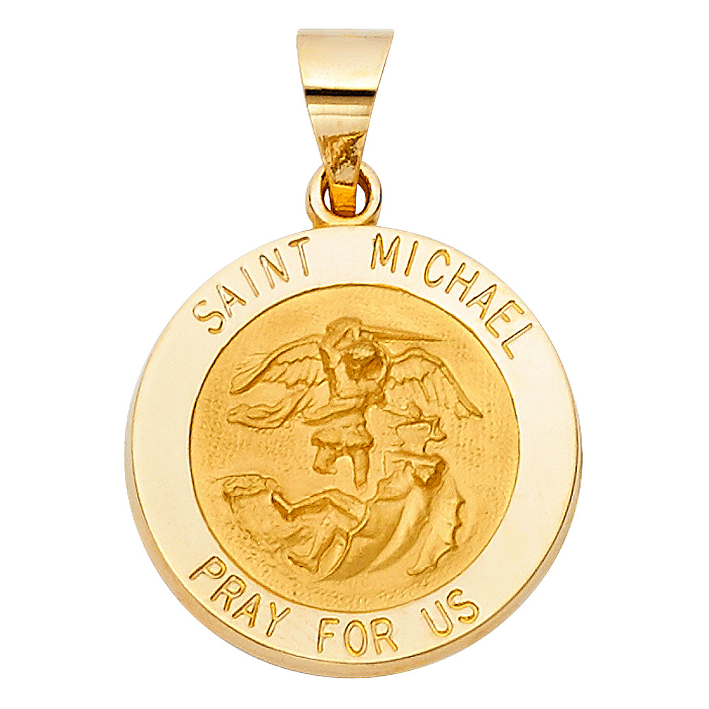 14K Yellow Gold Saint Michael Pray For Us Medallion Pendant