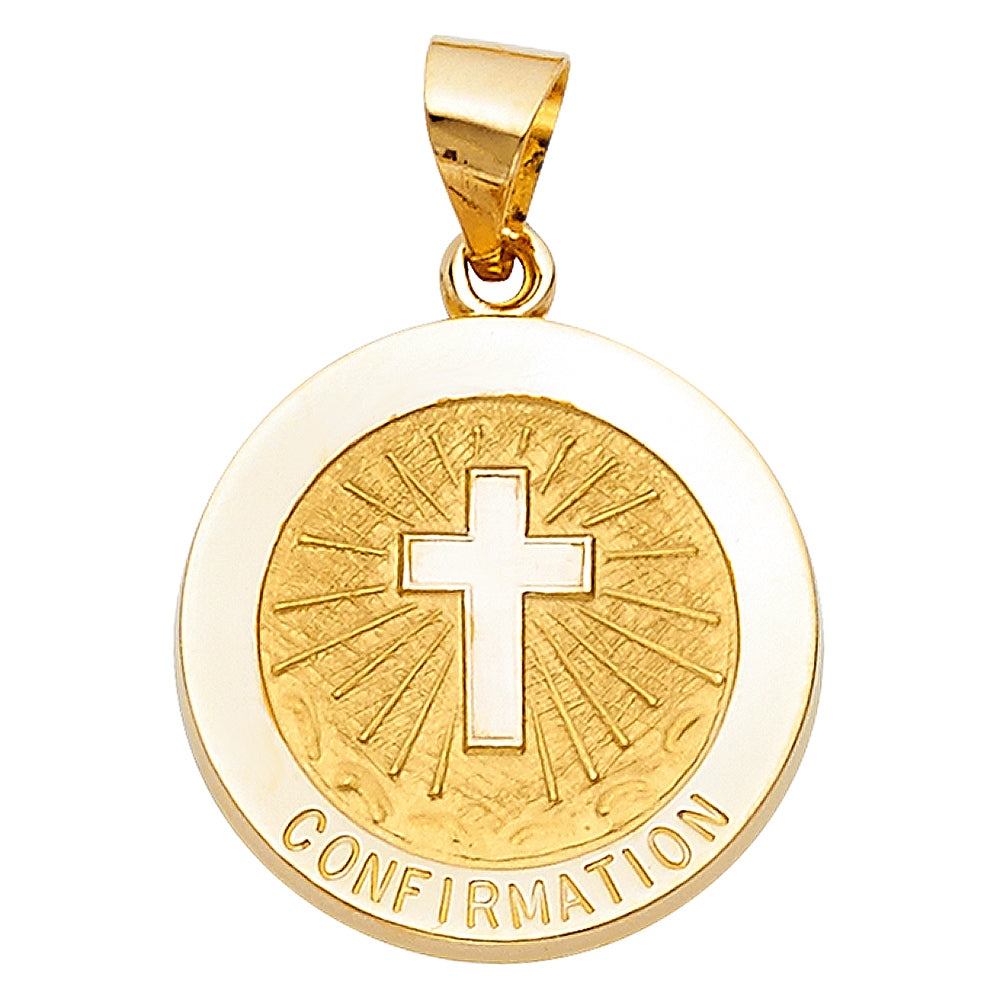 14K Yellow Gold Confirmation Cross Medallion Pendant