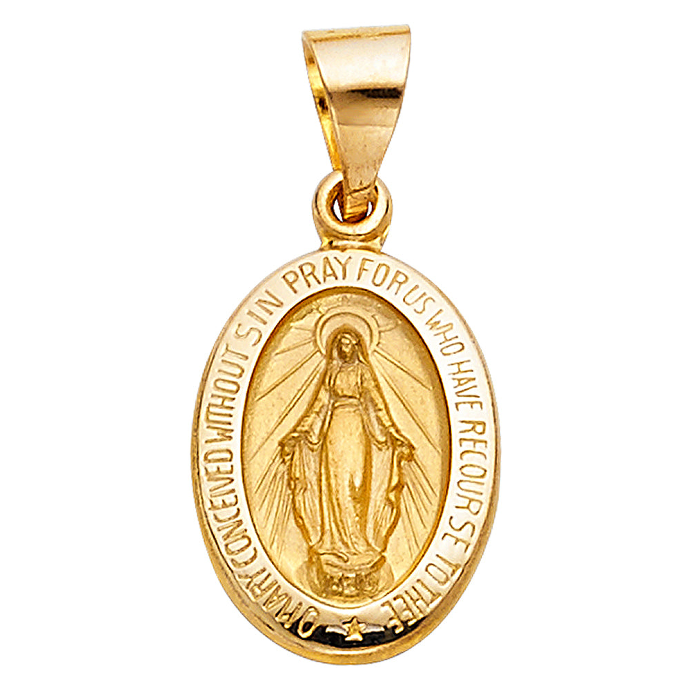 14K Yellow Gold Oval Miraculous Medal Pray For Us Pendant