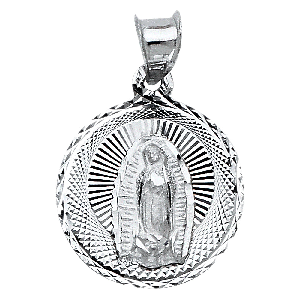 14K White Gold Round Guadalupe Medallion