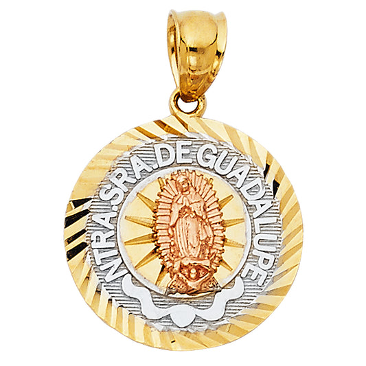 14K Tri-Color Gold Round Nuestra Señora de Guadalupe Medallion Pendant