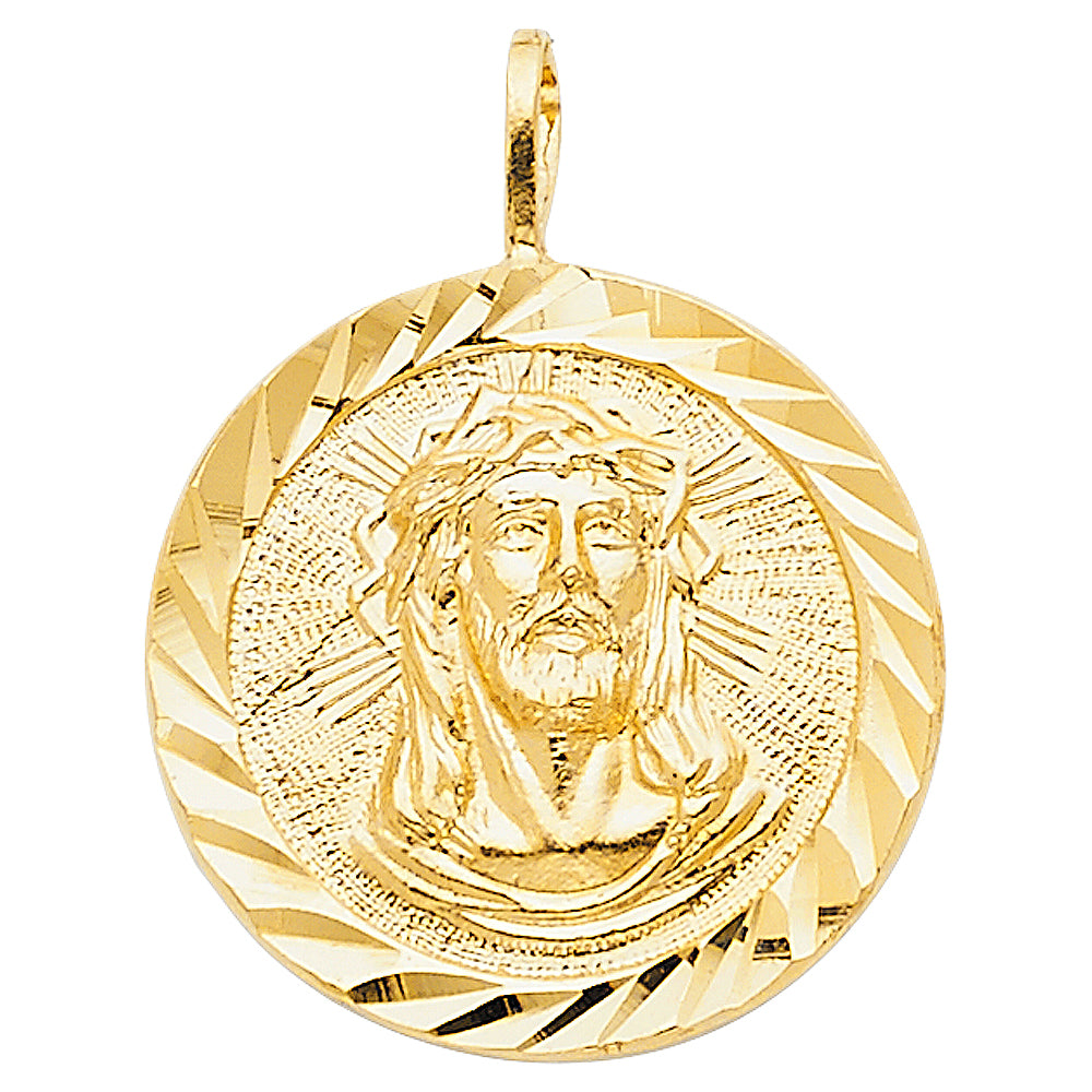 14K Yellow Gold Diamond-Cut Jesus Christ Medallion aprox 3/4" tall
