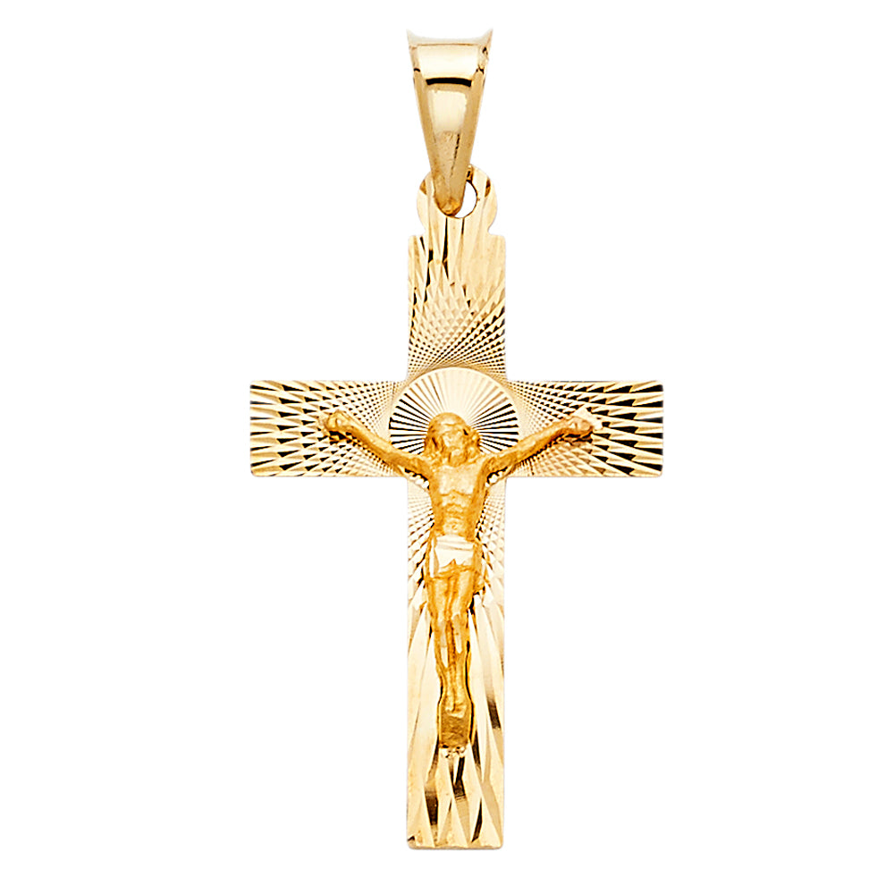 14K Yellow Gold Diamond-Cut Crucifix Pendant aprox 1" tall