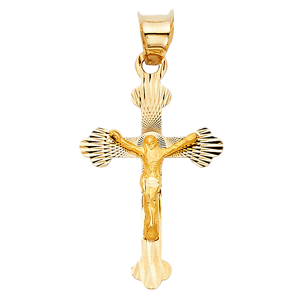 14K Yellow Gold Diamond-Cut Crucifix Pendant aprox 1" tall