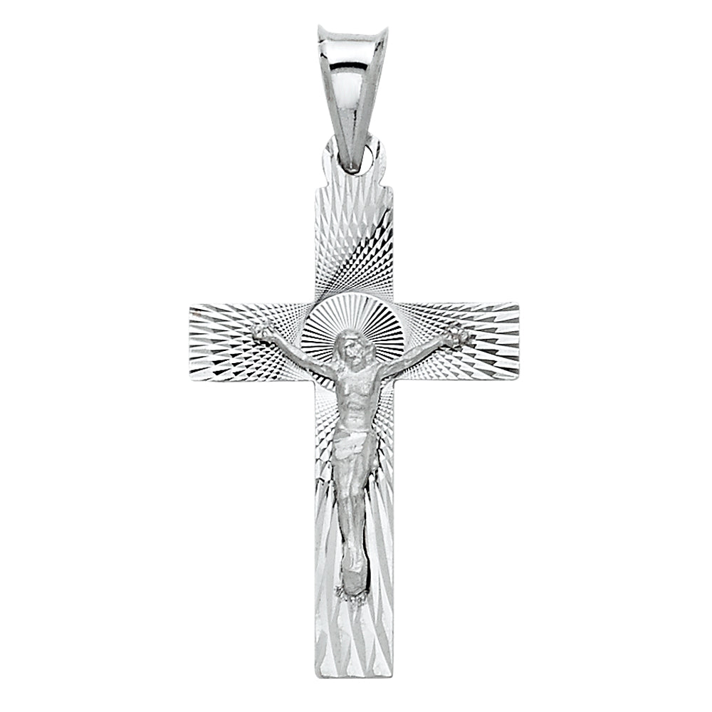 14K White Gold Diamond-Cut Crucifix Pendant aprox 1" tall