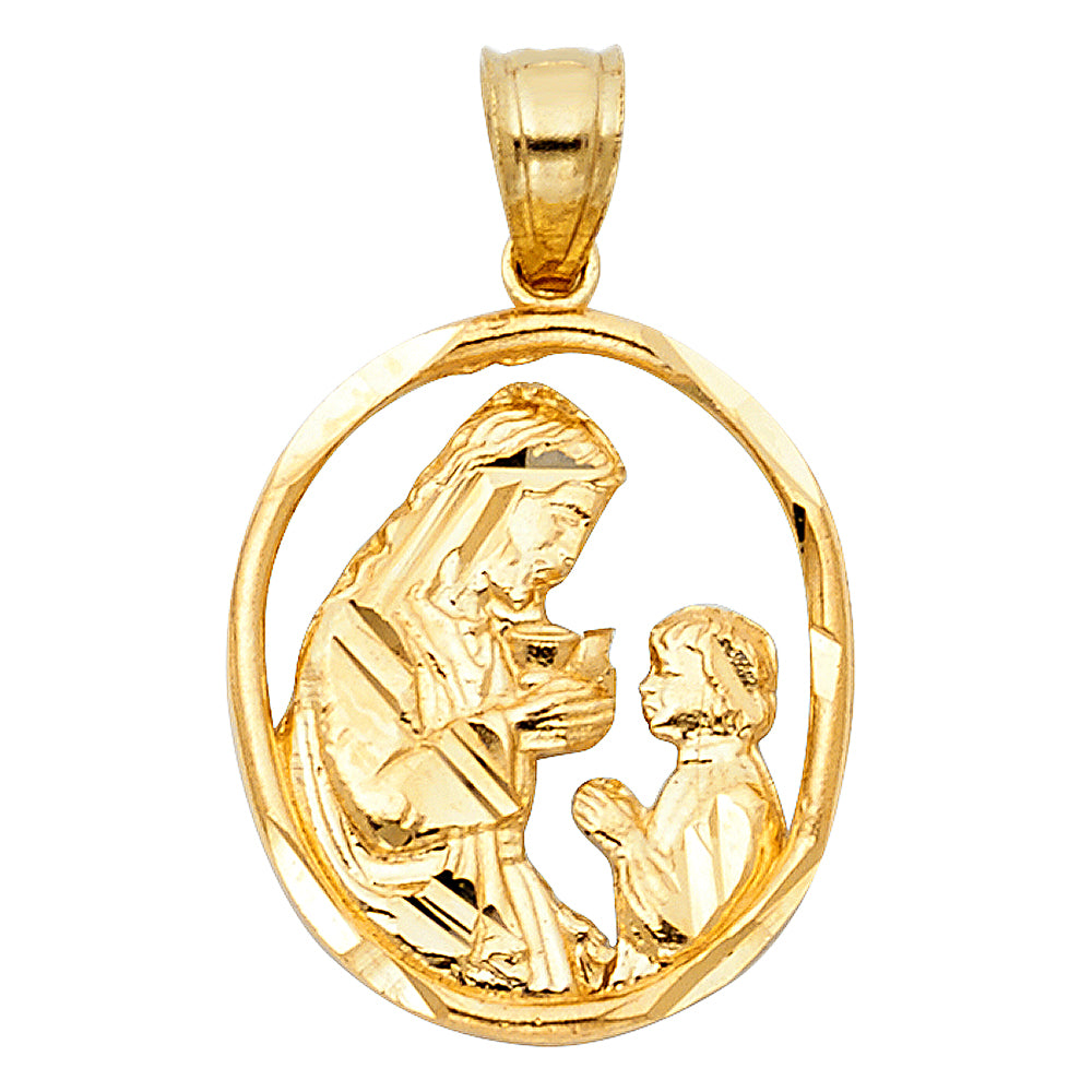 14K Yellow Gold Jesus & Child First Communion Oval Pendant