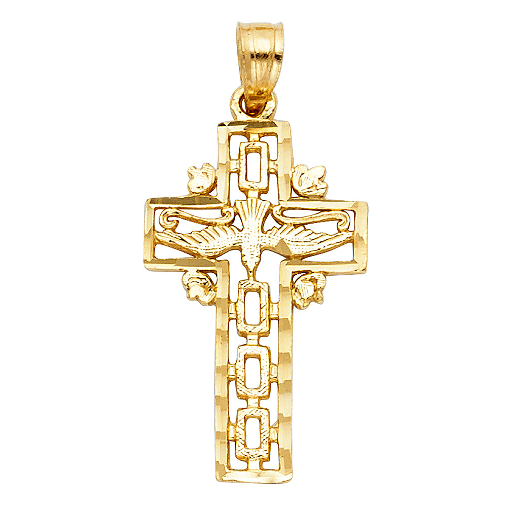 14K Yellow Gold Holy Spirit Filigree Cross Pendant