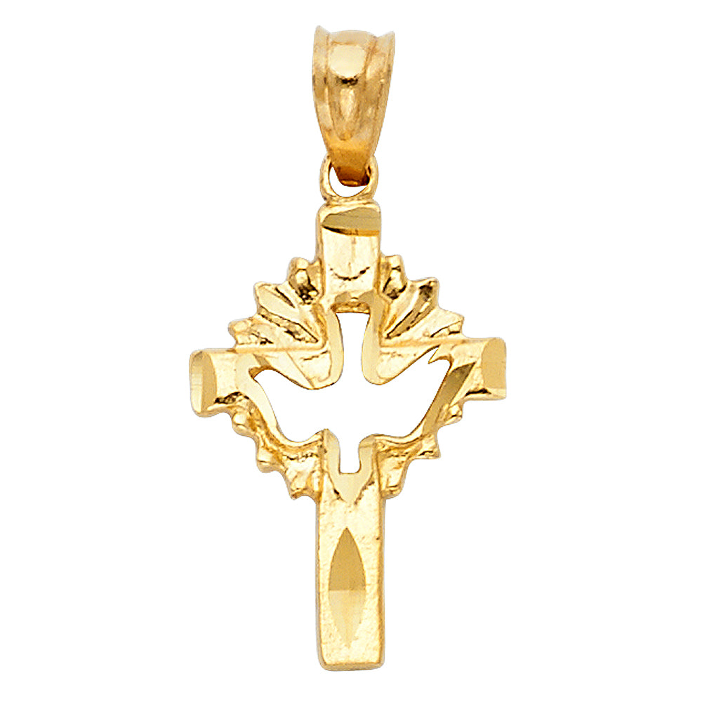 14K Yellow Gold Holy Spirit Cut-Out Cross Pendant