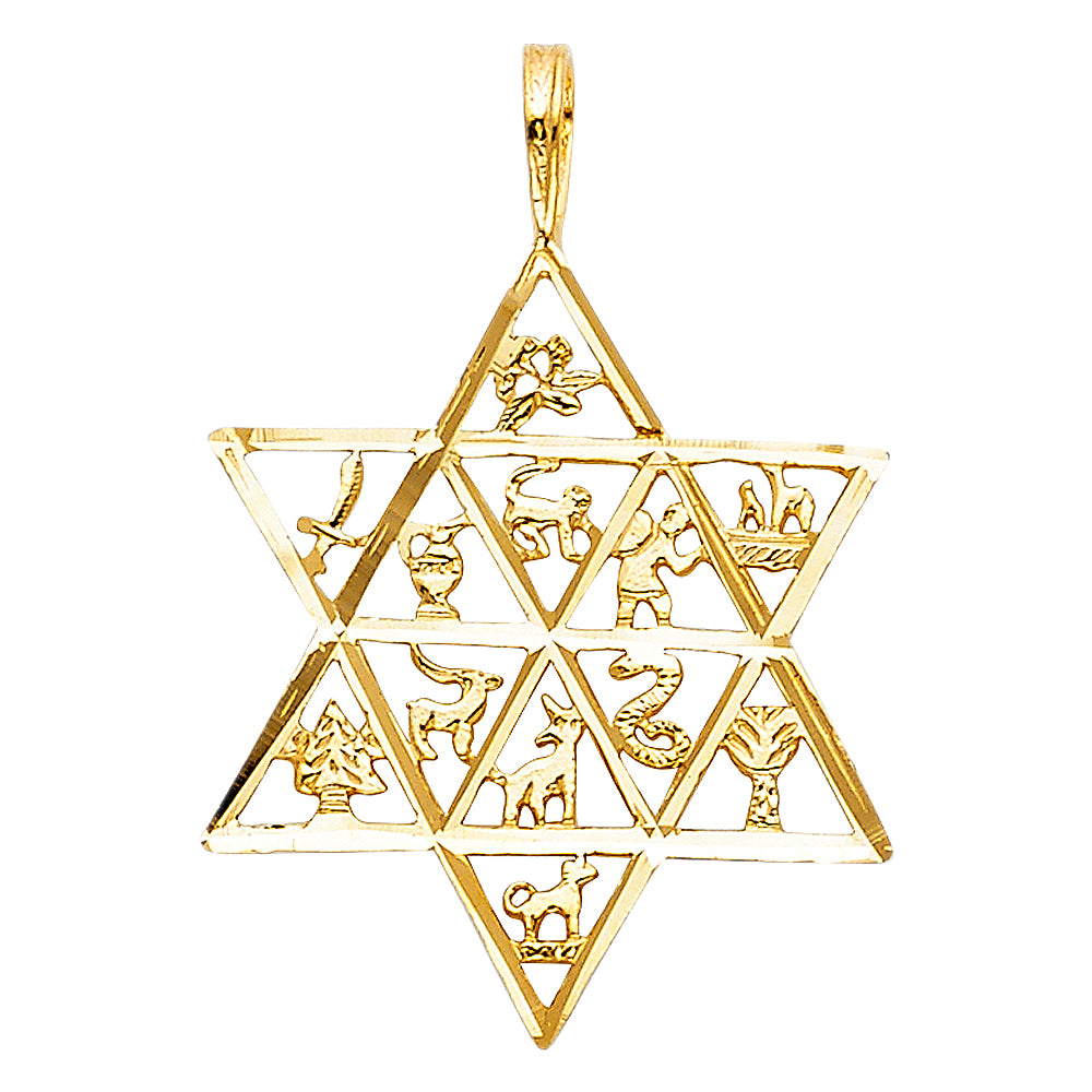 14K Yellow Gold Star of David Zodiac Pendant