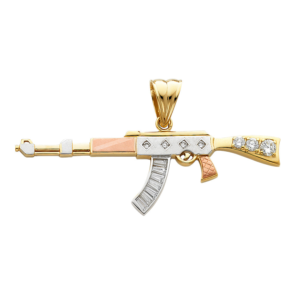 14K Two-Tone Gold CZ Rifle Pendant 1.1"" Tall