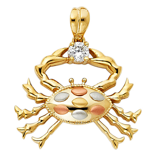 14K Tri-Color Gold Crab Pendant accented with CZ
