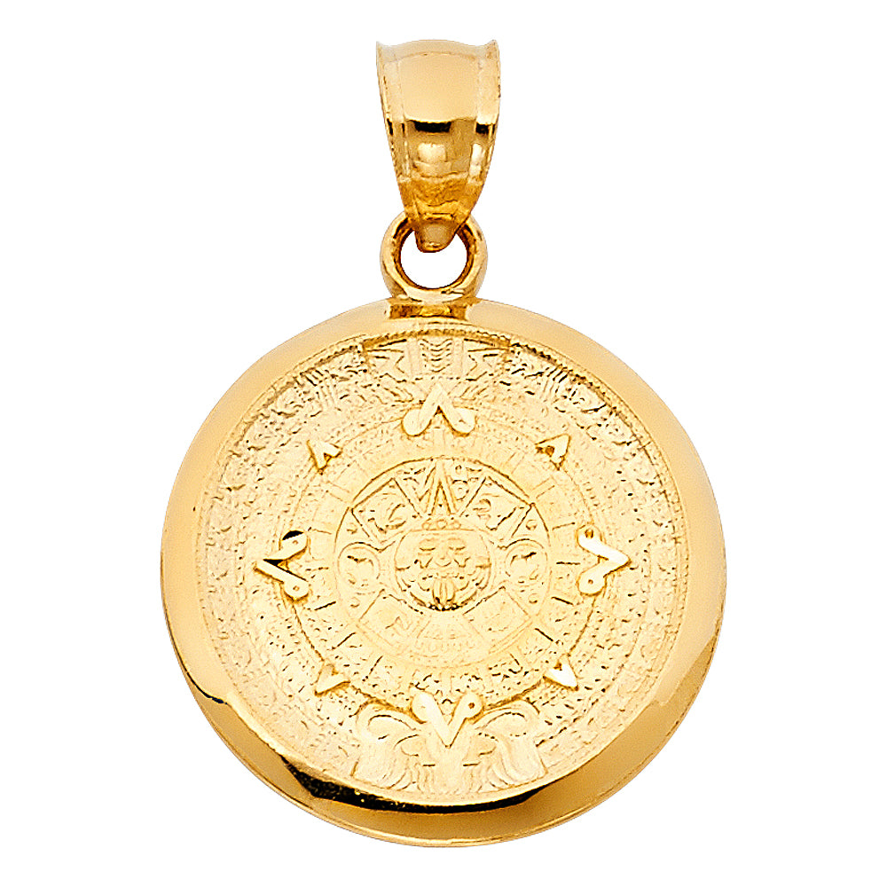 14K Yellow Gold Aztec Calendar Medallion 0.8" Tall
