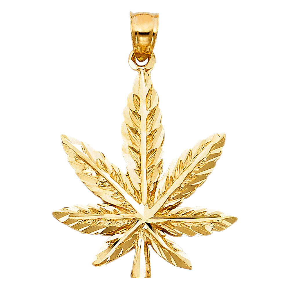 14K Yellow Gold Leaf Design Pendant 1.1" Tall