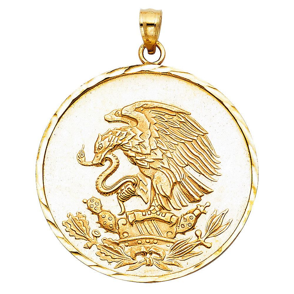 14K Yellow Gold Mexican Eagle Medallion Pendant 1.2" Tall