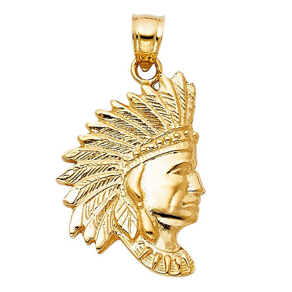 14K Yellow Gold Indian Chief Headdress Pendant 0.9" Tall