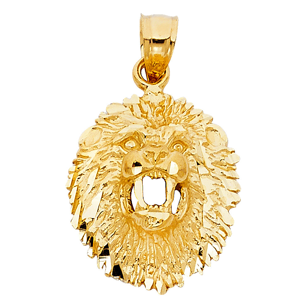 14K Yellow Gold Lion Head Pendant 0.8" Tall
