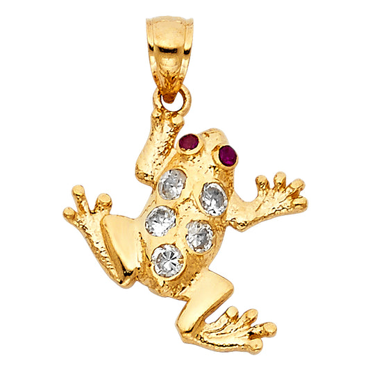 14K Yellow Gold Frog Pendant with CZ Accents