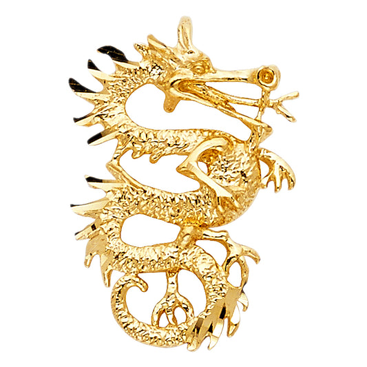 14K Yellow Gold Textured Dragon Pendant