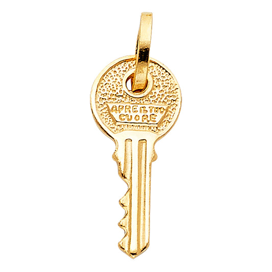 14K Yellow Gold Key Pendant with Italian Script