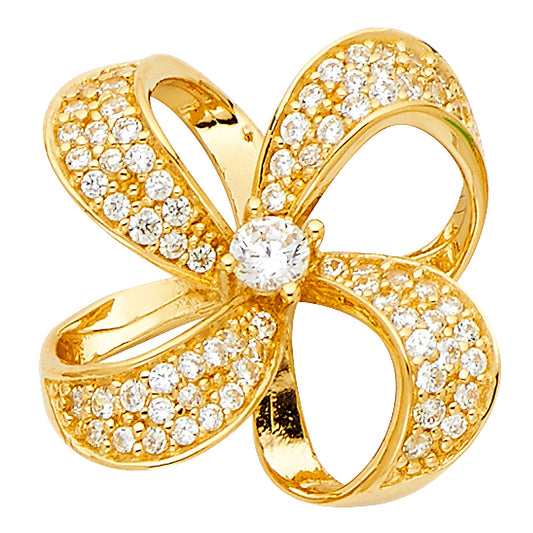 14K Yellow Gold Flower Design Ring accented with Cubic Zirconia