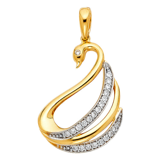 14K Two-Tone Gold Swan Design Pendant accented with CZ