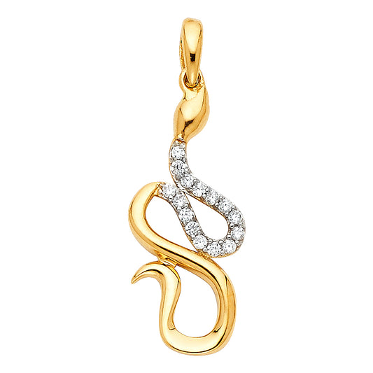 14K Two-Tone Gold Snake Design Pendant accented with CZ