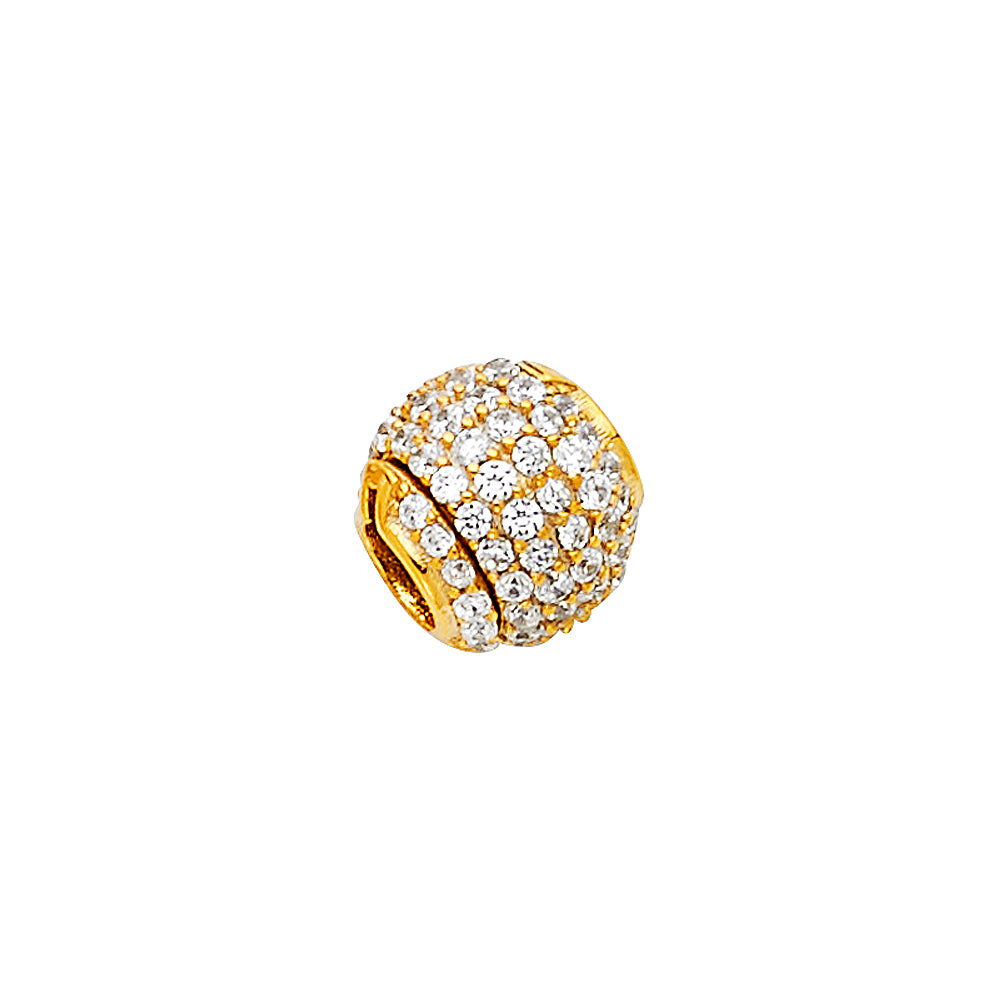 14K Yellow Gold CZ Textured Round Bead Charm
