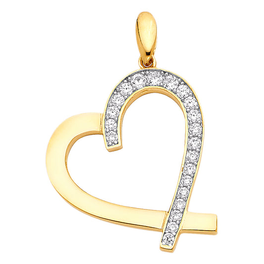 14K Yellow Gold Open Heart Pendant accented with Cubic Zirconia