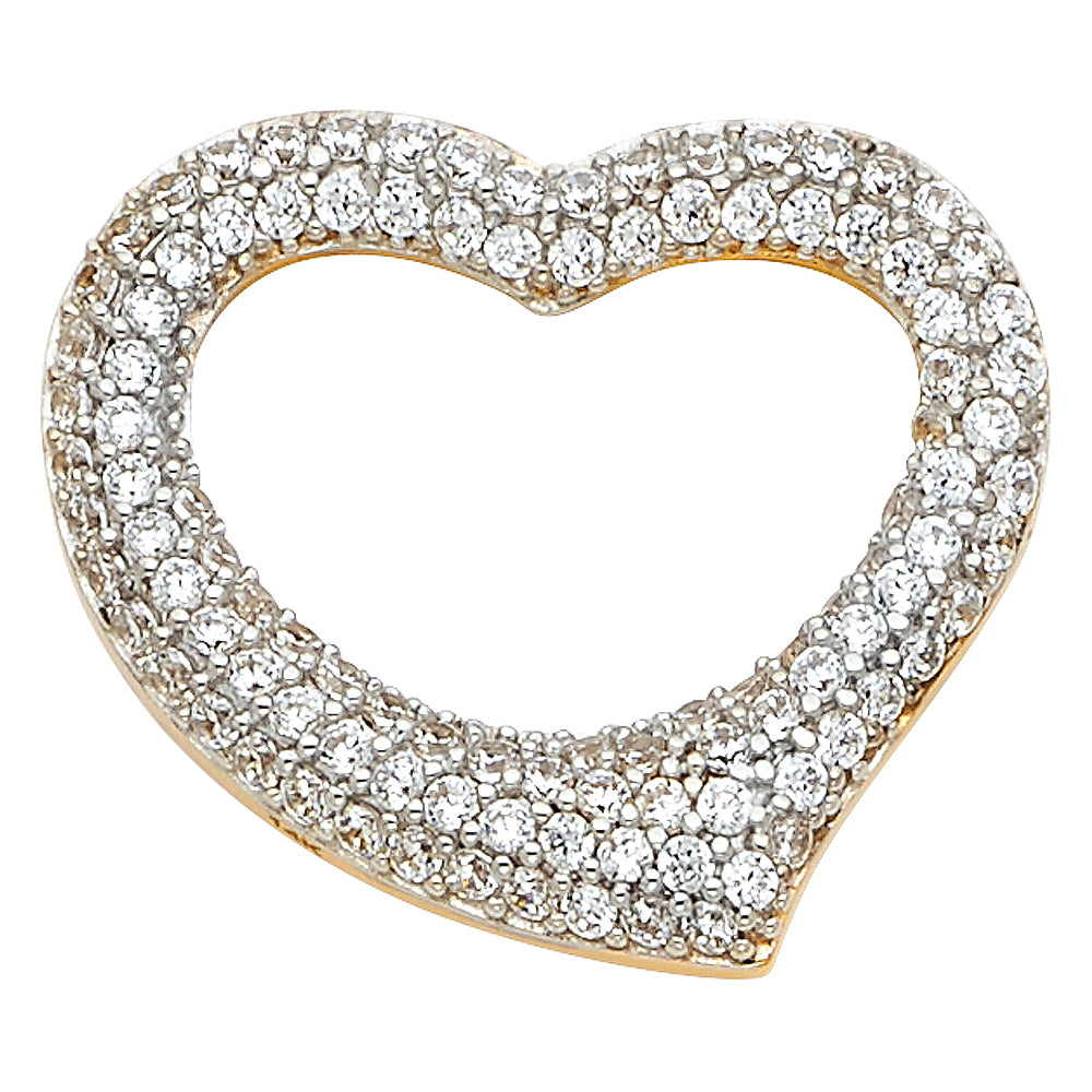 14K Two-Tone Gold Open Heart Pendant fully accented with Cubic Zirconia