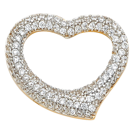 14K Two-Tone Gold Open Heart Pendant fully accented with Cubic Zirconia