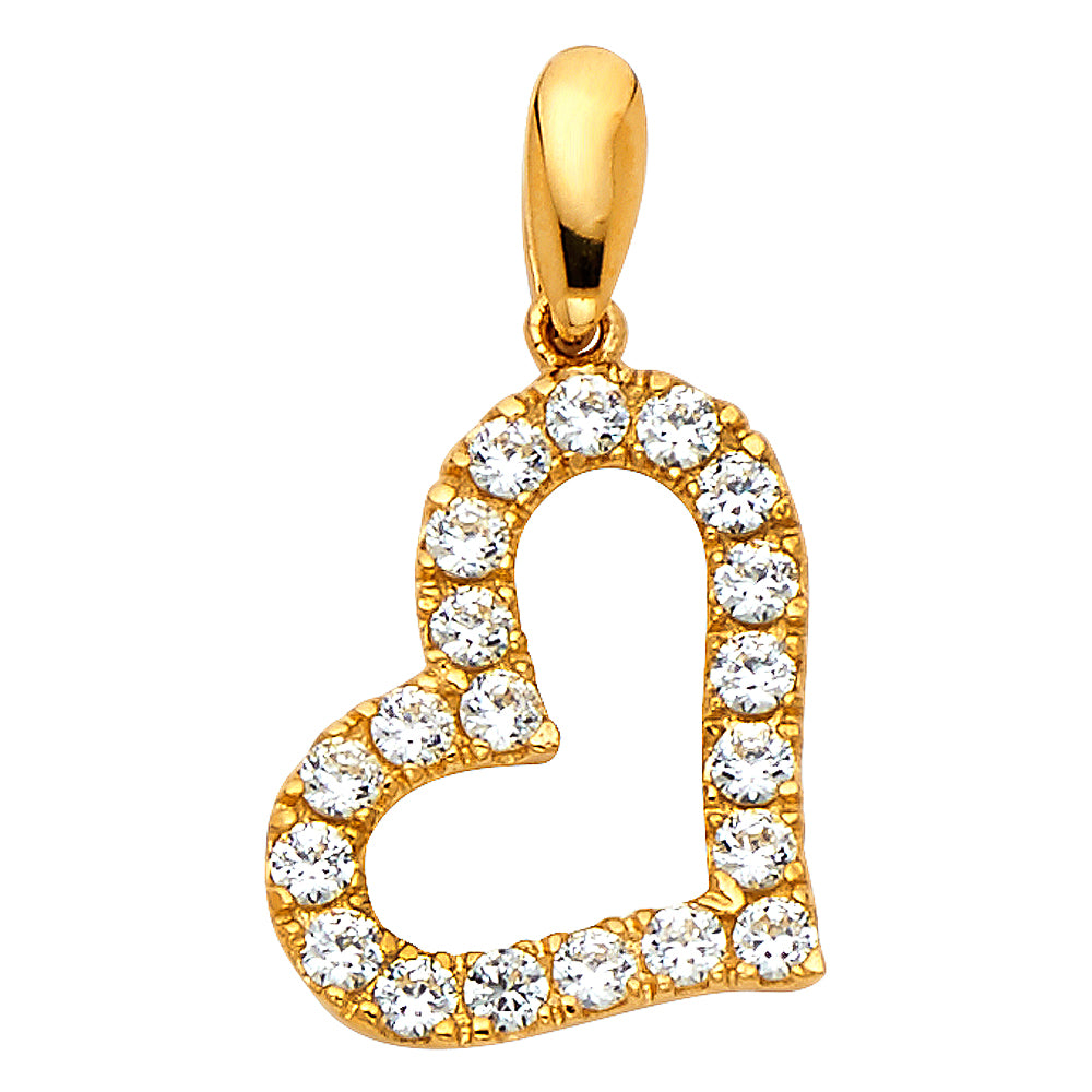 14K Yellow Gold Open Heart Pendant accented with CZ Stones