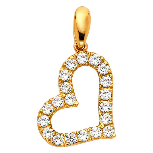 14K Yellow Gold Open Heart Pendant accented with CZ Stones