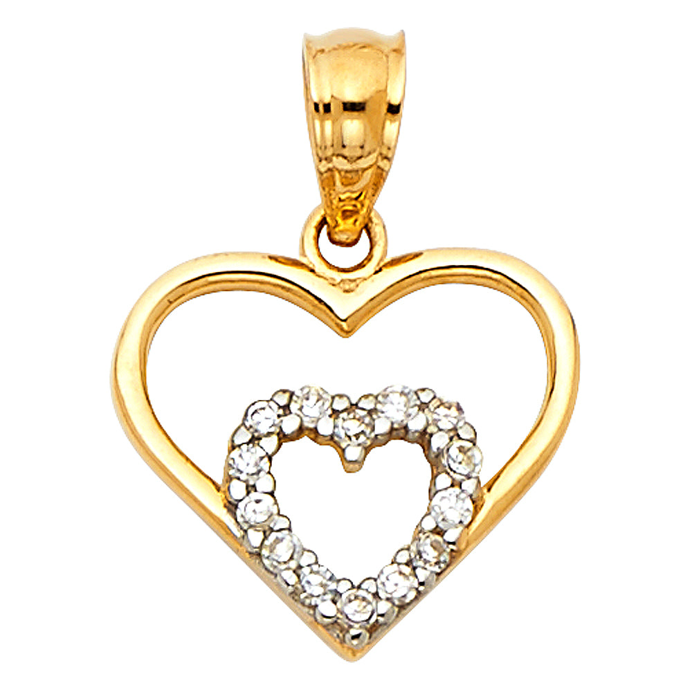 14K Yellow Gold Double Heart Pendant accented with CZ Stones