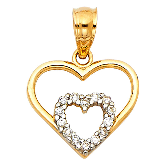 14K Yellow Gold Double Heart Pendant accented with CZ Stones