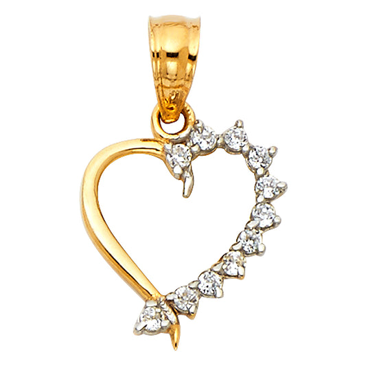 14K Yellow Gold Open Heart Pendant accented with CZ Stones