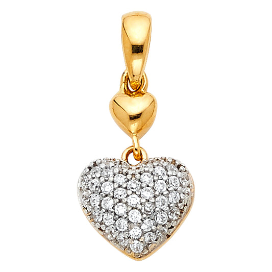 14K Two-Tone Gold Double Heart Pendant accented with CZ Stones