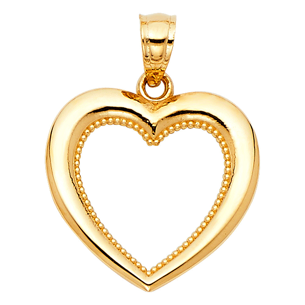 14K Yellow Gold Open Heart Pendant with Beaded Edge