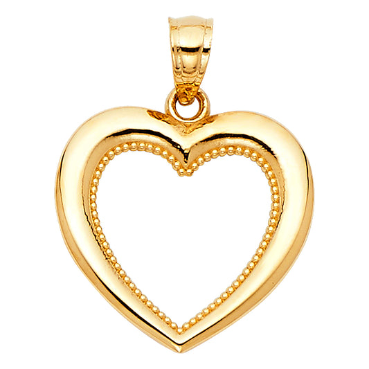 14K Yellow Gold Open Heart Pendant with Beaded Edge