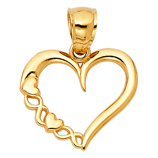 14K Yellow Gold Open Heart Pendant with Linked Hearts Design
